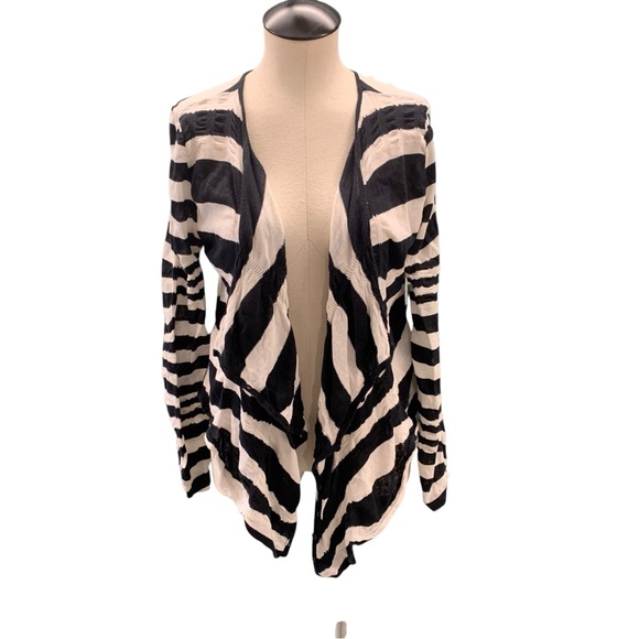FREE PEOPLE Boho Black & White Striped Open-Front Cardigan – Fits S/M - Picture 1 of 7